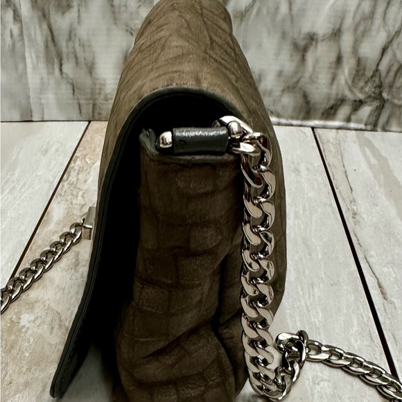 Cole Haan Gray Crocodile Print Camille Crossbody Bag Silver Chain Hardware Mini - Picture 4 of 16